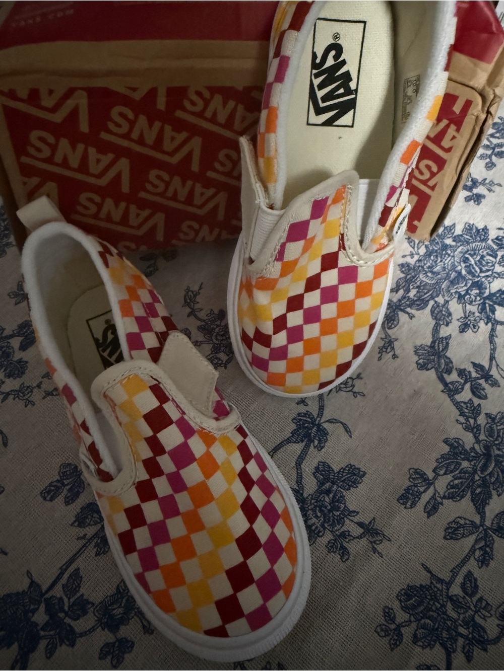 Vans Kids Slip-On Checkerboard Sneakers - Pink, Orange, Yellow